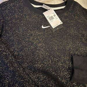Nike Black and Gold Crew Neck Sweater with Glittery Texture
